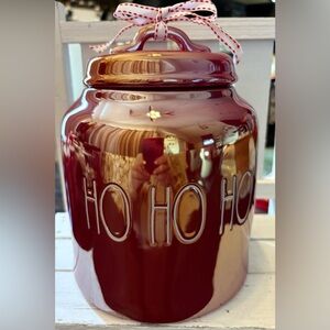 Rae Dunn Iridescent Red Holiday HO HO HO Canister